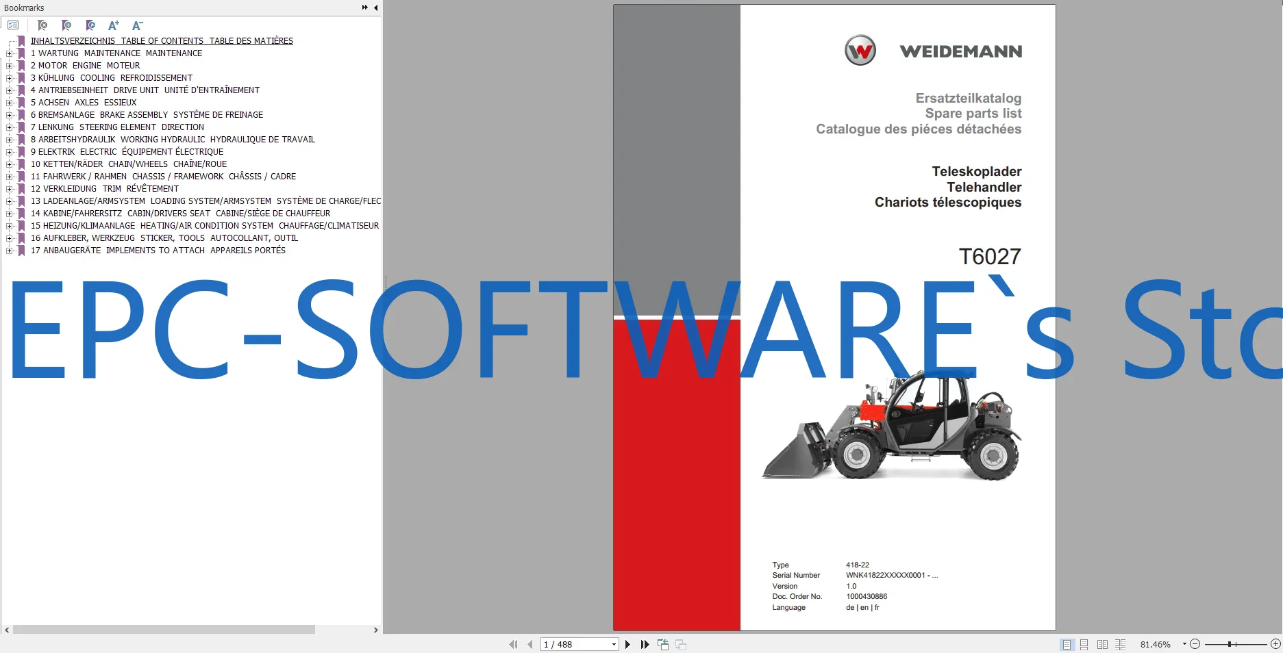 Heavy Equipment Software - EPC-SOFTWARE Weidemann Heavy Equipment Ersatzteilkatalog 7,83